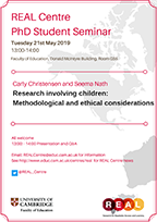 Image: REAL Centre PhD Student Seminar Series - 21st May, Research involving children: Methodological and ethical considerations